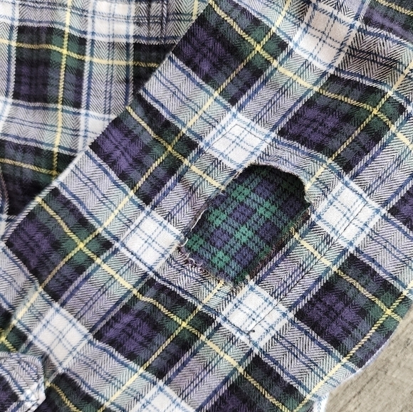 Ae | Cozy Cropped Tartan Flannel Blue Plaid Elbow Patches Womens Small S - Picture 7 of 13